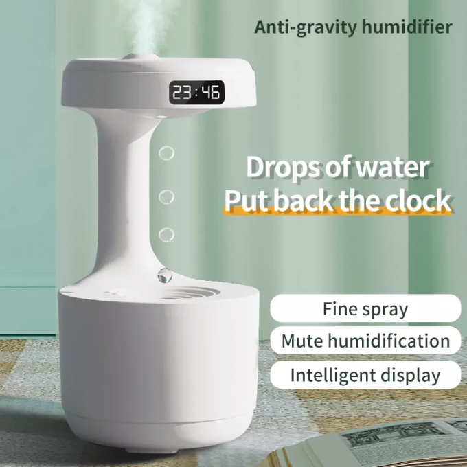 Homefish OEM Su Damlası Taşınabilir 800ml Anti-Gravity Nemlendirici Dijital Saat Ultrasonik Anti-Gravity Nemlendirici 0
